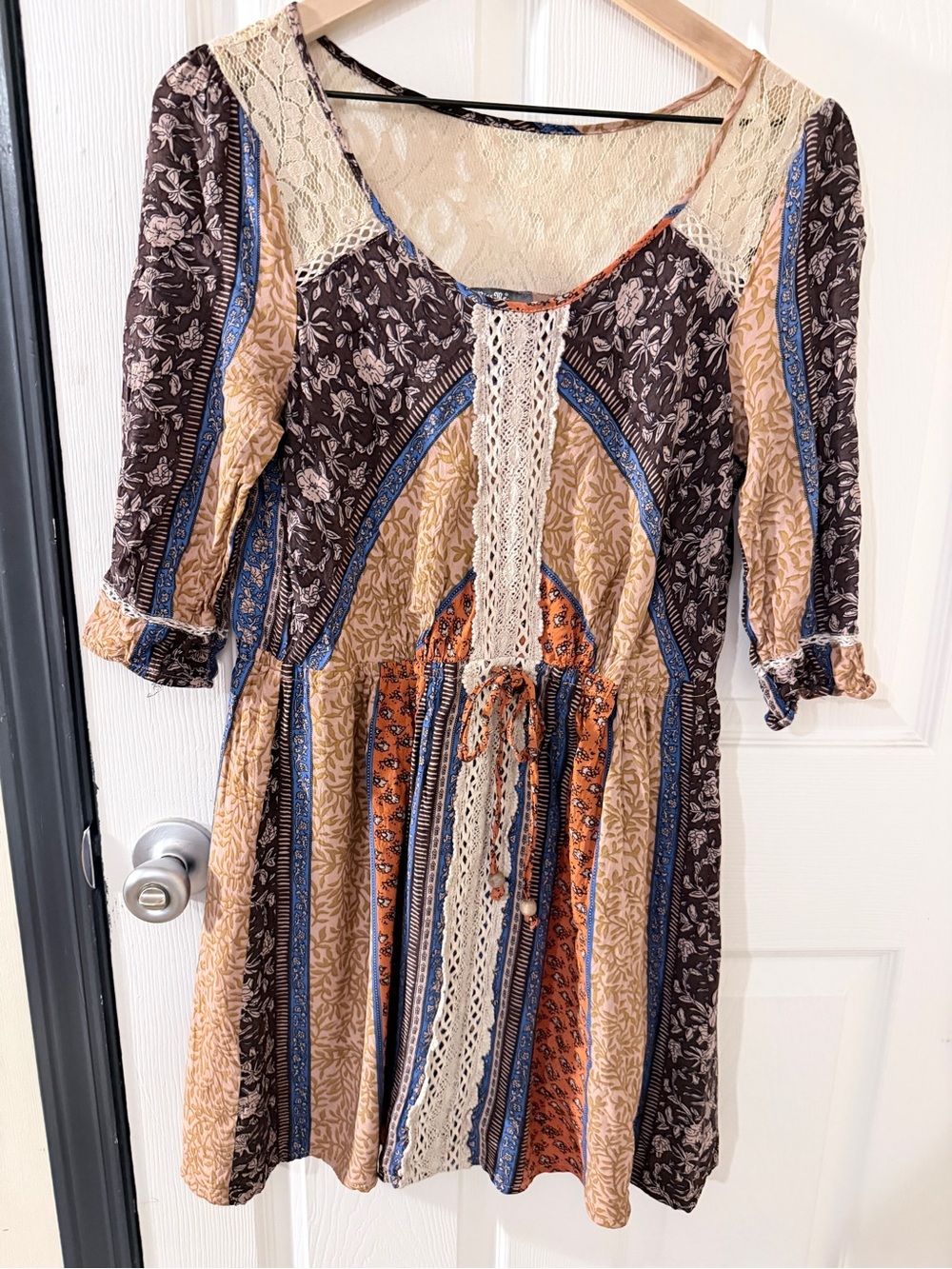 Miss Me Patchwork Lace-Trim Dress